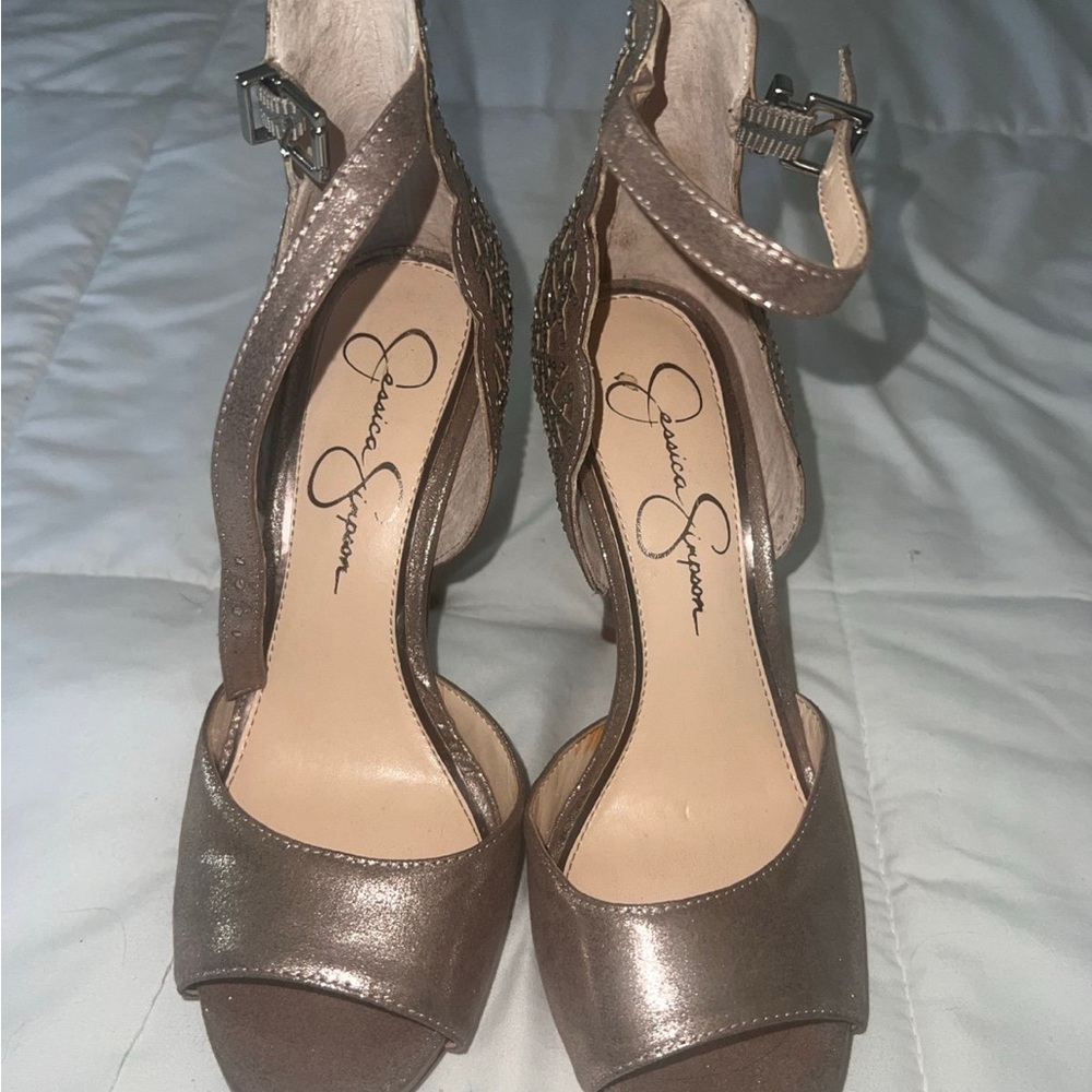 Jessica Simpson Silver Heels with Ankle Strap